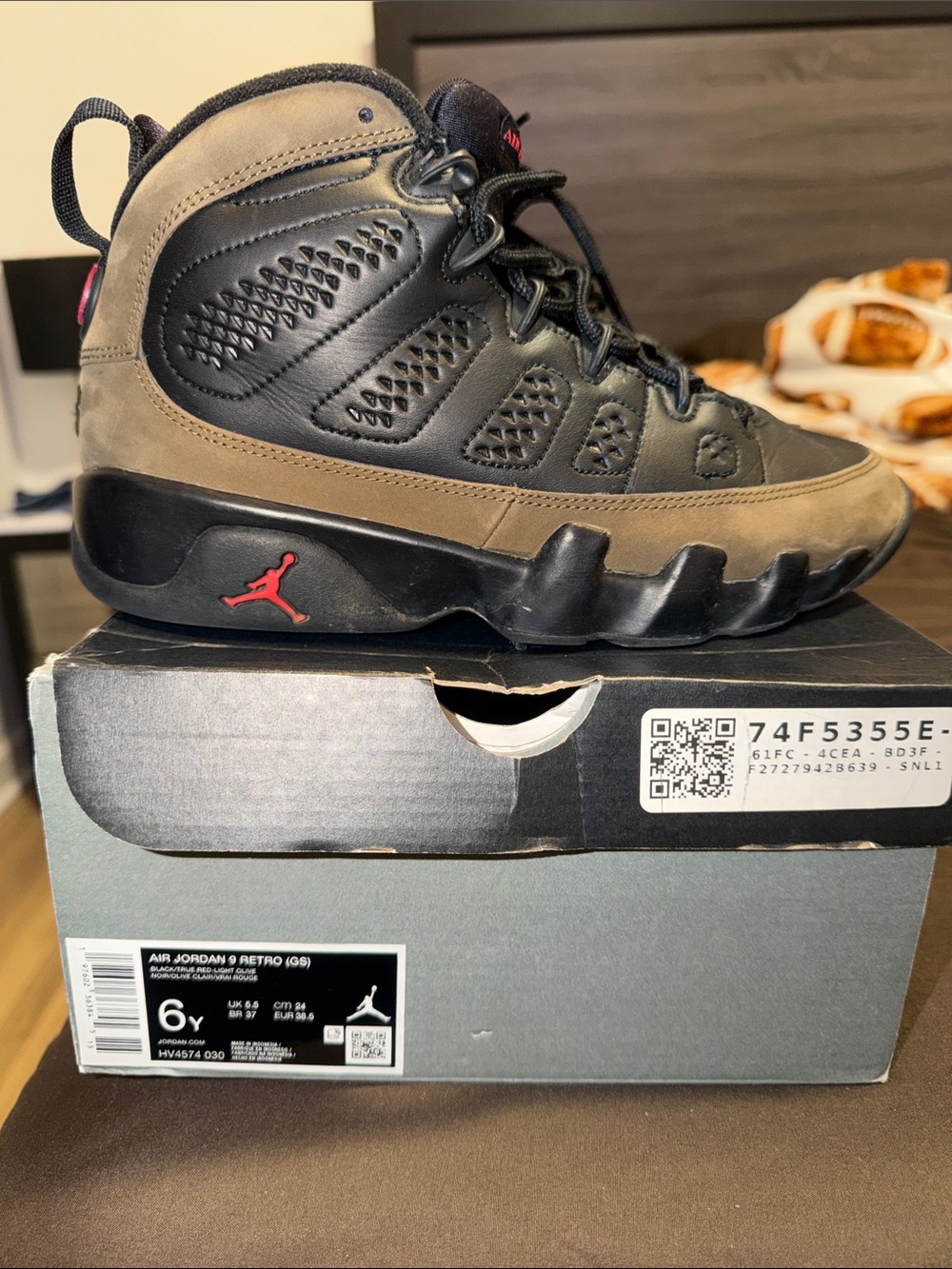 Gradeschool Jordan Olive 9s Sneakers Size 6Y Comes With Original Box .